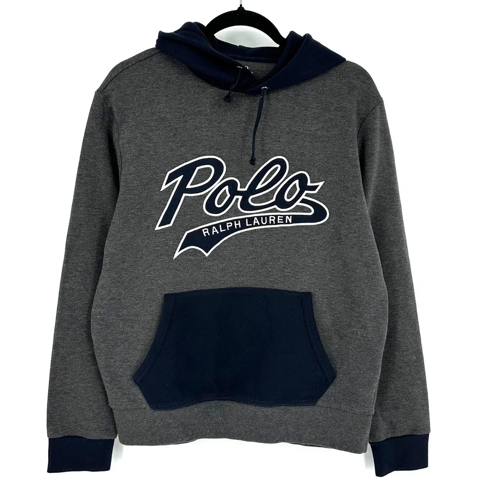 Polo Ralph Lauren Double Knit Gray Performance Sweater Hoodie Embossed Knit Logo